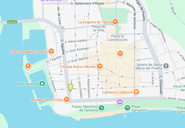 Mapa de Santoña con la ubicación de la escuela cerca del paseo marítimo